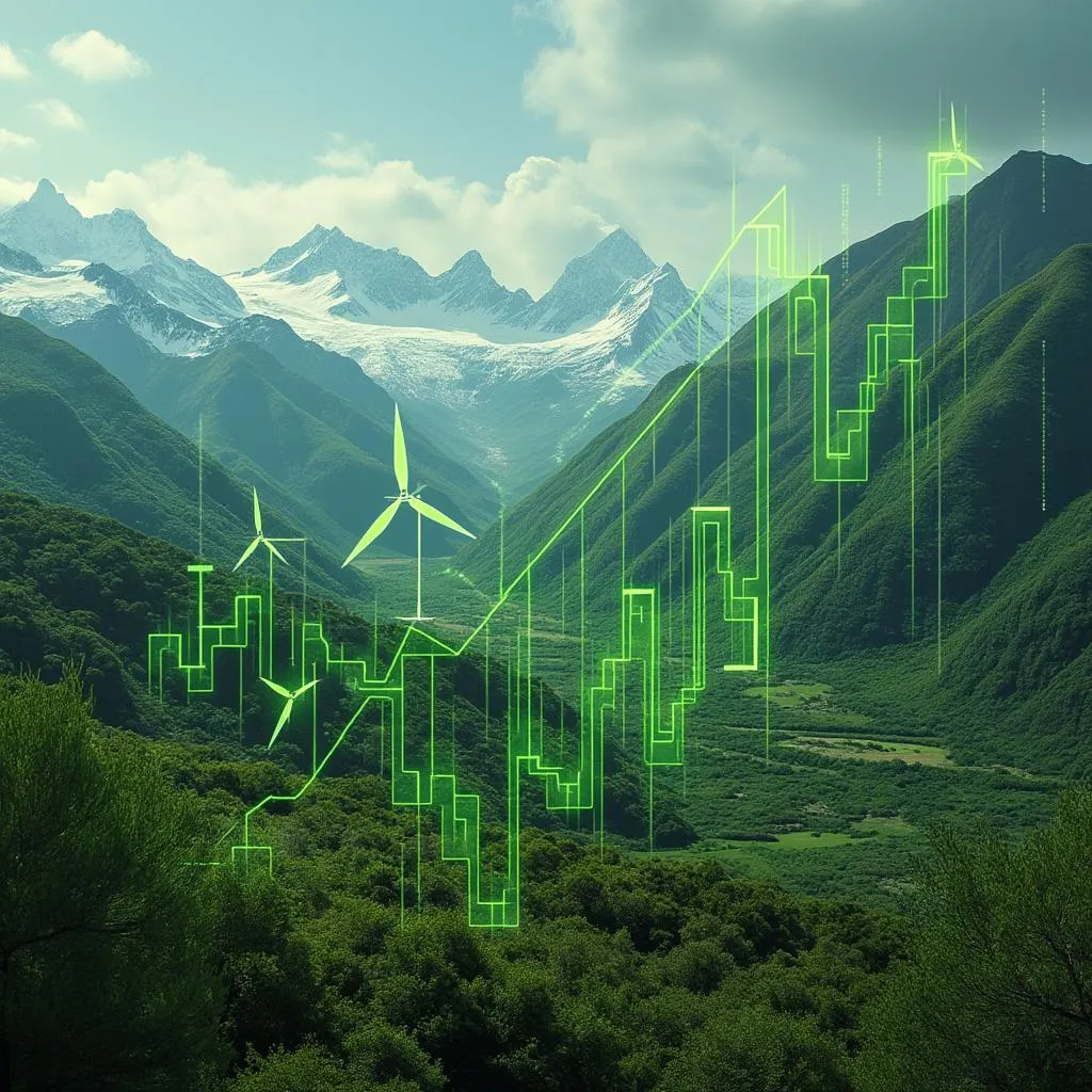 Paisaje argentino fusionado con gráficos de crecimiento sostenible
